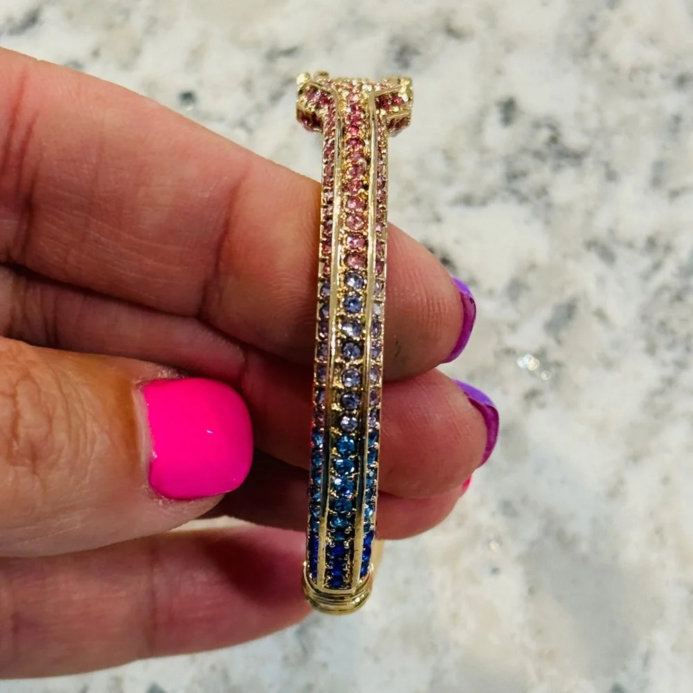 Betsey Johnson Rainbow Pave’ Pencil Cuff Bracelet Multi Color